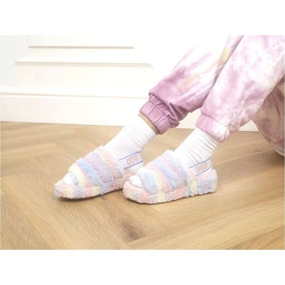 UGG Fluff Yeah Slide Cali Collage Pride Stripes Pastel Rainbow US 7 - Picture 3 of 16